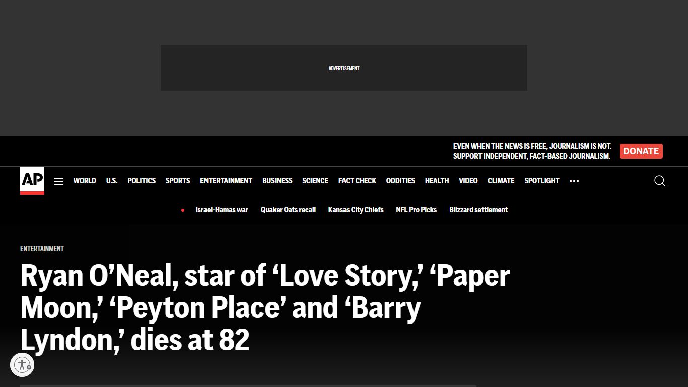 Actor Ryan O'Neal, star of 'Love Story,' 'Paper Moon' dies at 82 - AP News